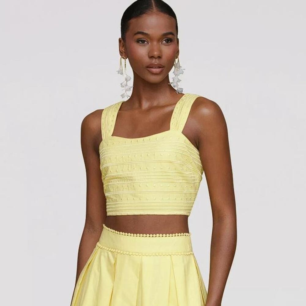 AVEC LES FILLES Women's Embroidered Cotton Crop Tank Size 12 In Citron